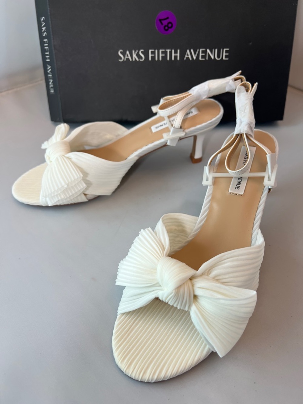 Saks Fifth Avenue Cream Knot-Front Pleated Slingback Heels